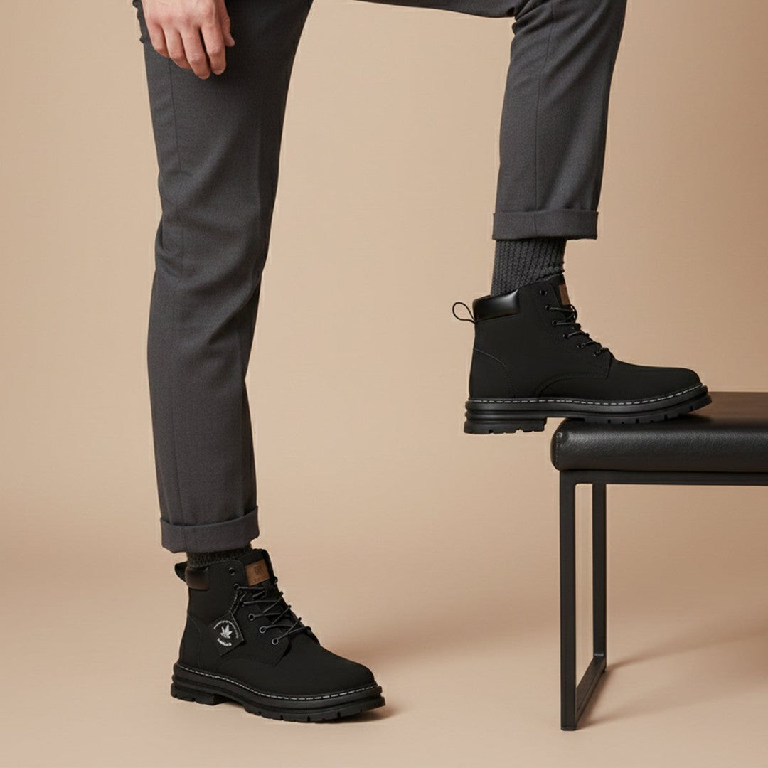 Plush-Collar Lace-Up Boots with Chunky Sole