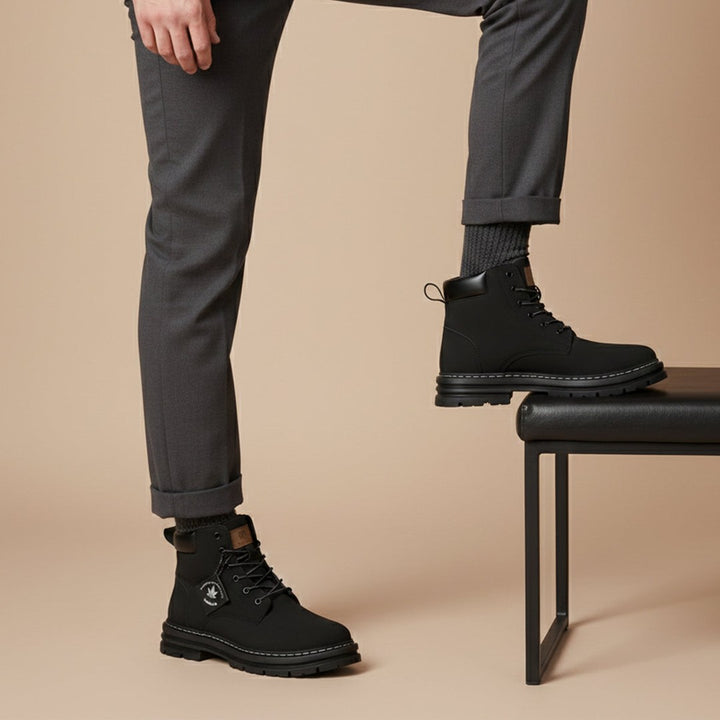 Plush-Collar Lace-Up Boots with Chunky Sole