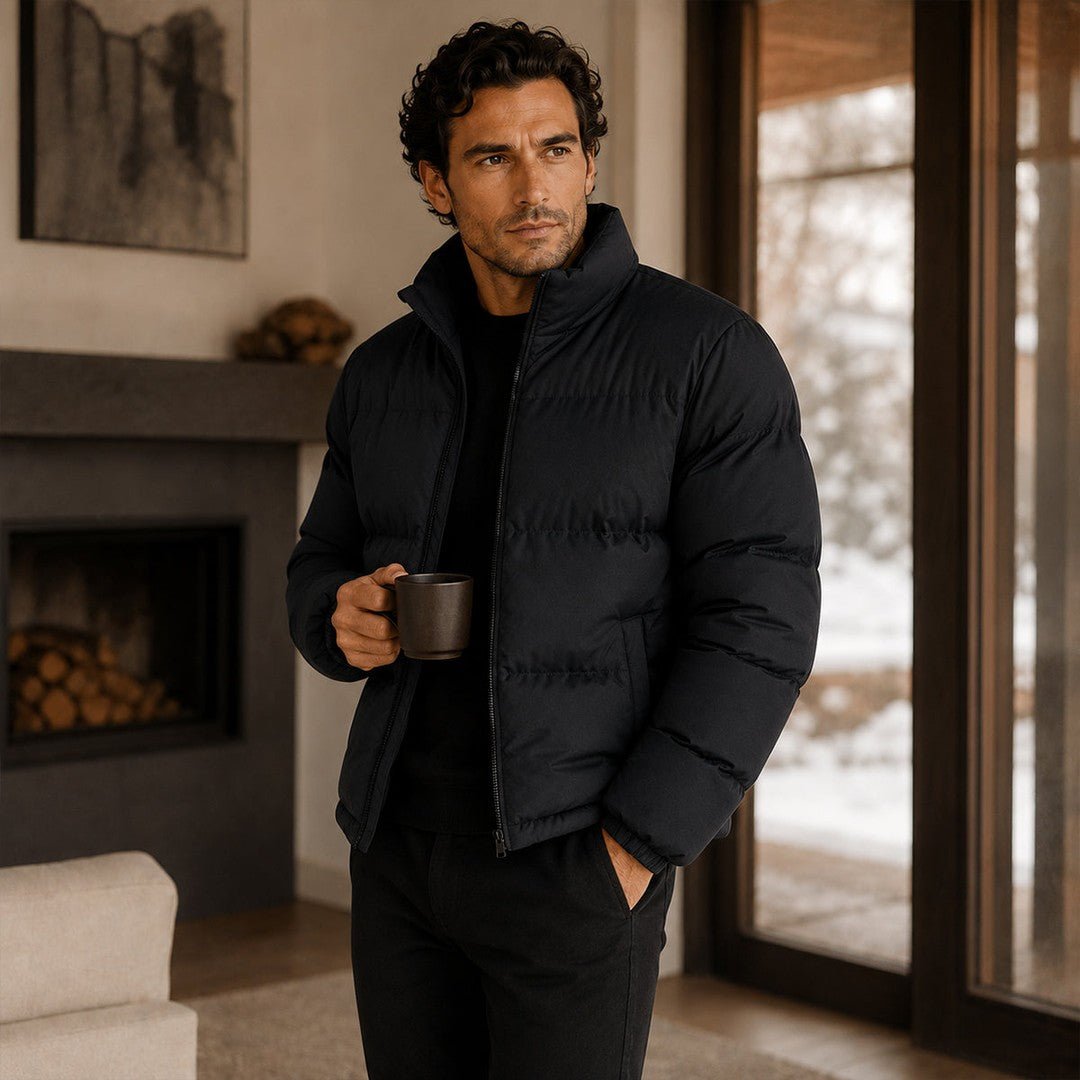 Boxy Stand Collar Puffer Jacket with Hem Drawcord