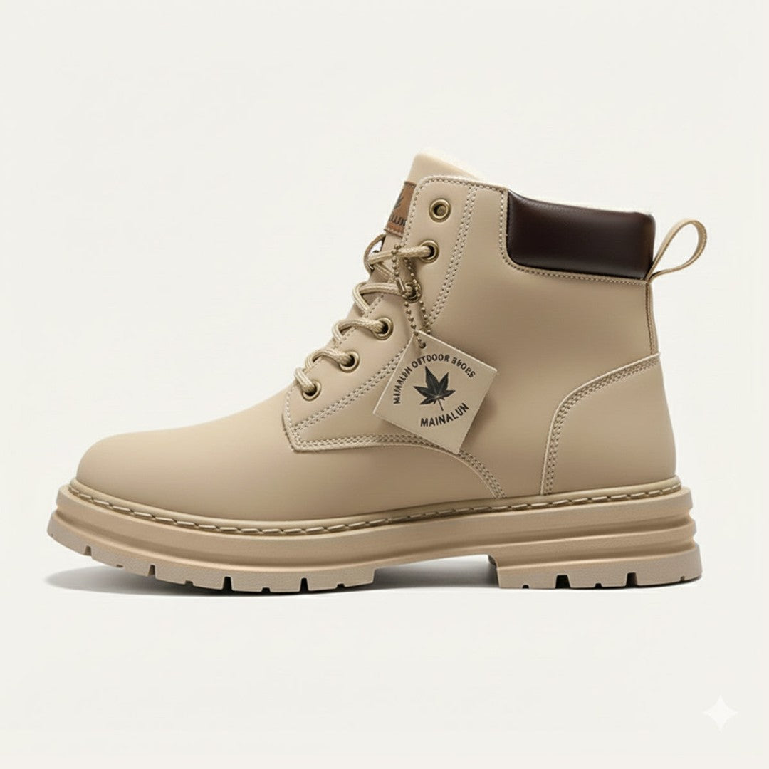 Plush-Collar Lace-Up Boots with Chunky Sole