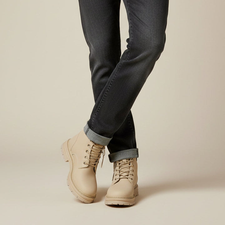 Plush-Collar Lace-Up Boots with Chunky Sole