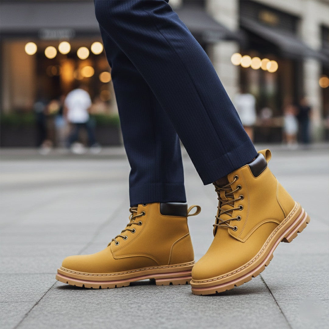 Plush-Collar Lace-Up Boots with Chunky Sole