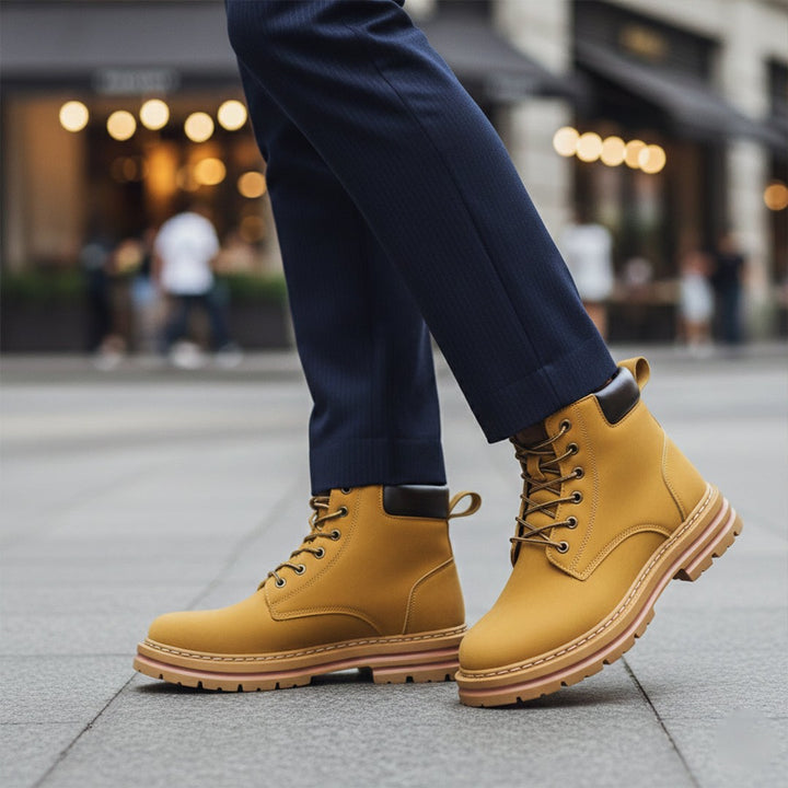 Plush-Collar Lace-Up Boots with Chunky Sole