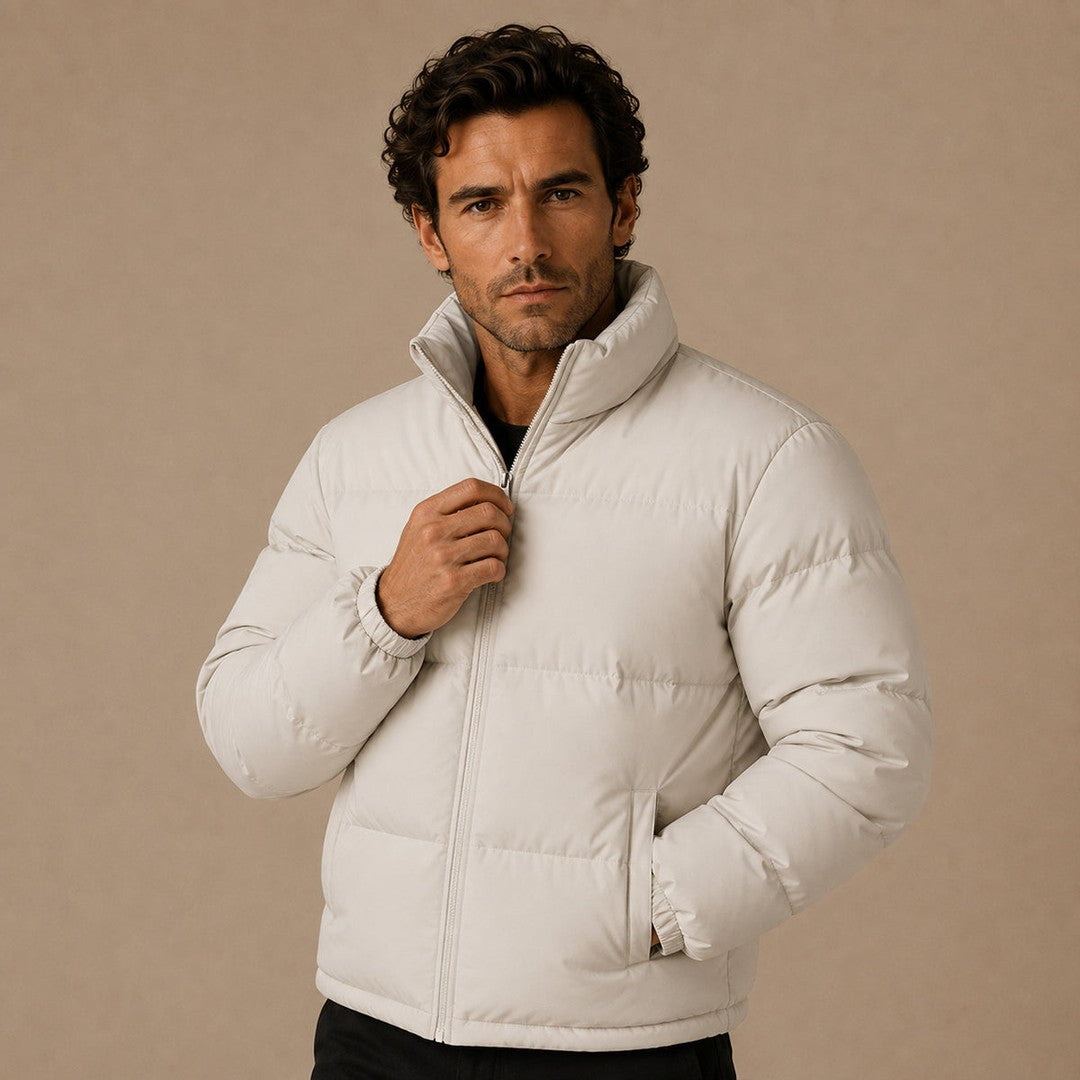 Boxy Stand Collar Puffer Jacket with Hem Drawcord