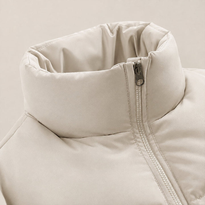 Boxy Stand Collar Puffer Jacket with Hem Drawcord