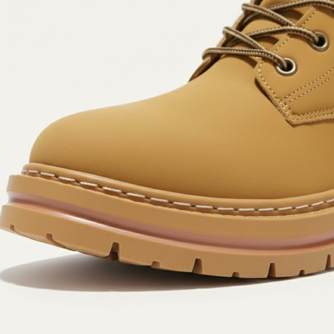 Plush-Collar Lace-Up Boots with Chunky Sole