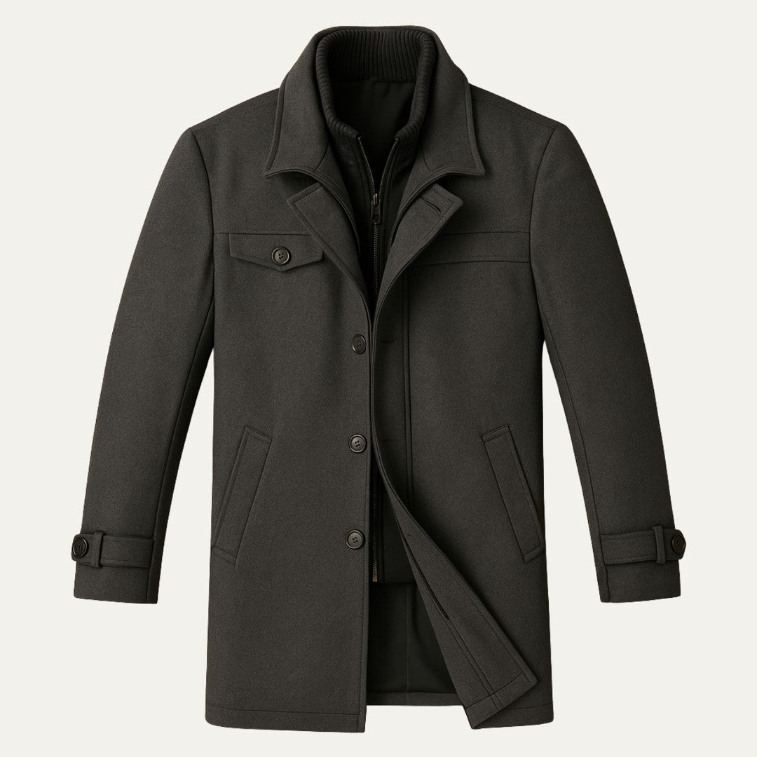The Windermere Men’s Smart Wool Blend Jacket with Zipper and Button Closure