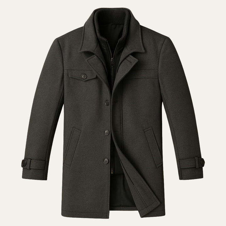The Windermere Men’s Smart Wool Blend Jacket with Zipper and Button Closure