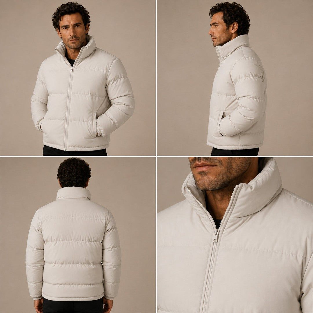Boxy Stand Collar Puffer Jacket with Hem Drawcord