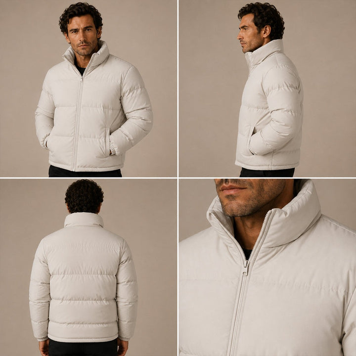 Boxy Stand Collar Puffer Jacket with Hem Drawcord