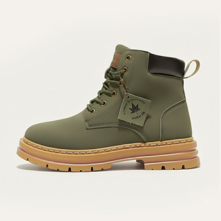 Plush-Collar Lace-Up Boots with Chunky Sole