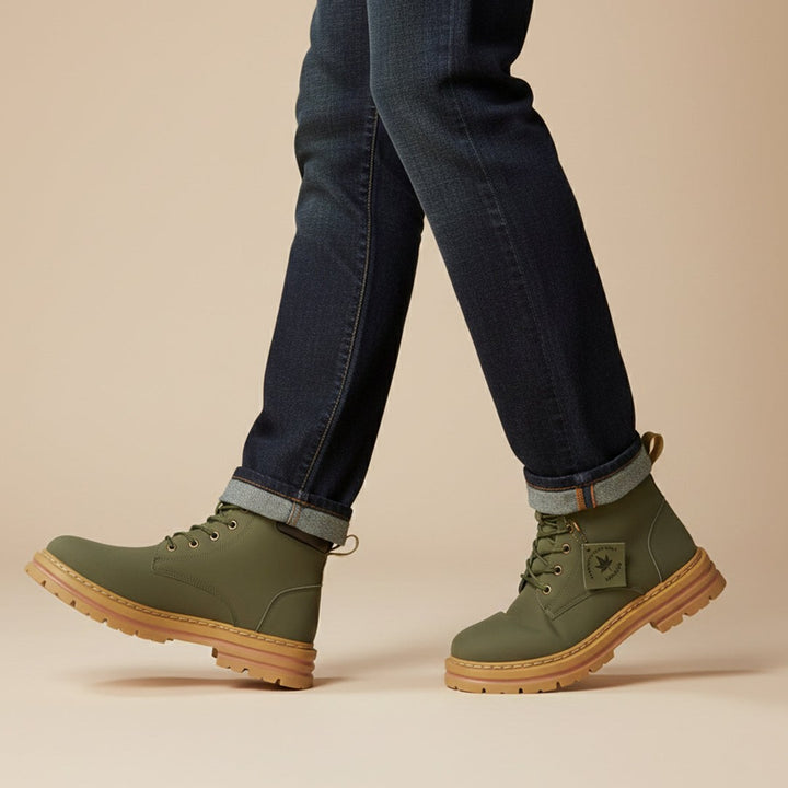 Plush-Collar Lace-Up Boots with Chunky Sole
