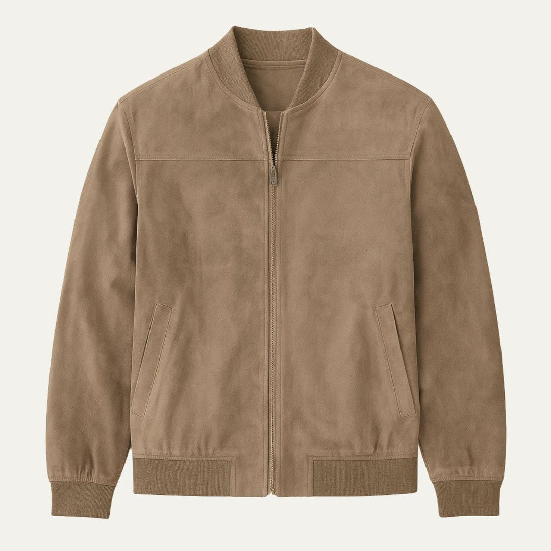 Suede-Look Zip Collar Bomber Jacket
