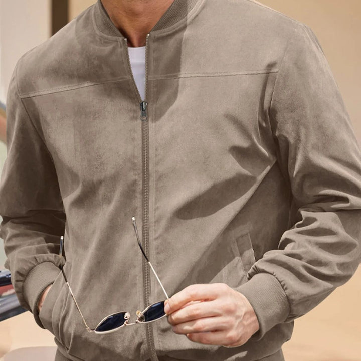 Suede-Look Zip Collar Bomber Jacket