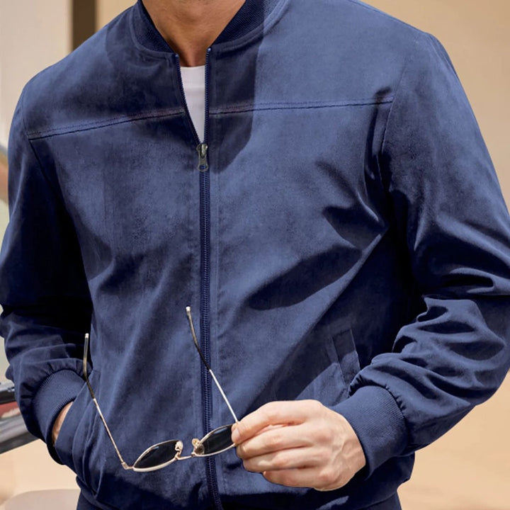Suede-Look Zip Collar Bomber Jacket