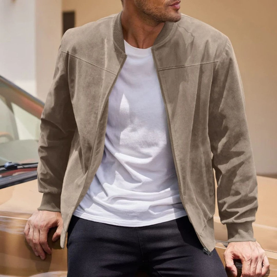 Suede-Look Zip Collar Bomber Jacket