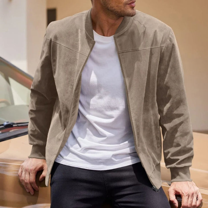 Suede-Look Zip Collar Bomber Jacket