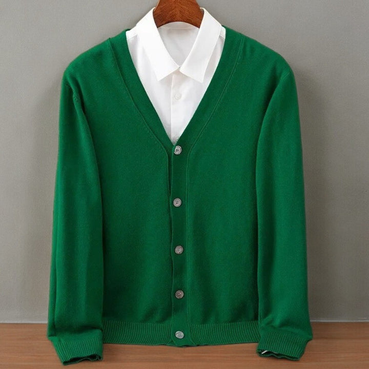 Fine-Gauge V-Neck Button Cardigan