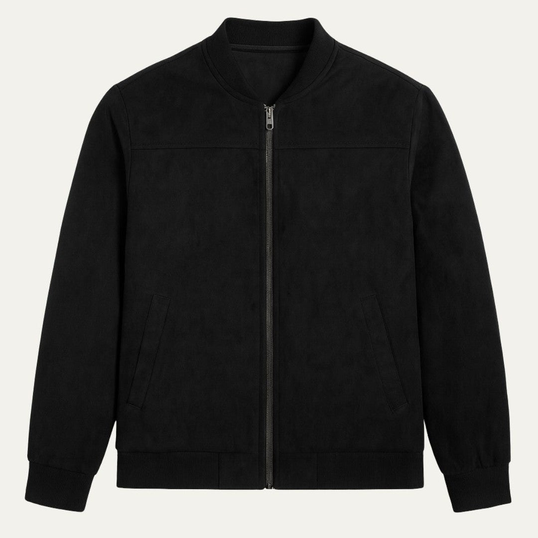 Suede-Look Zip Collar Bomber Jacket