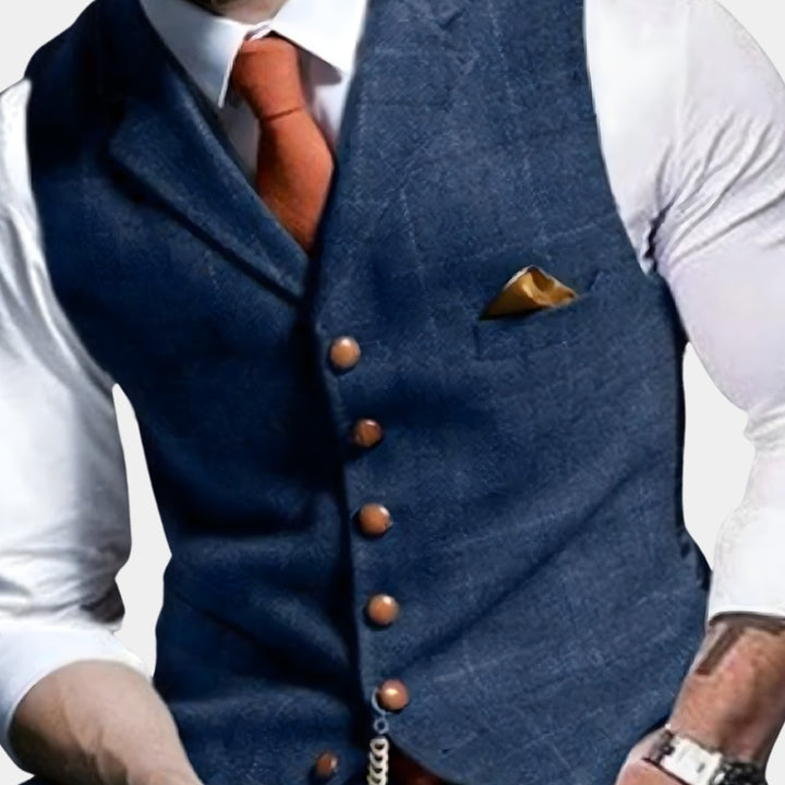 Tweed-Look Notch Lapel Button-Front Vest