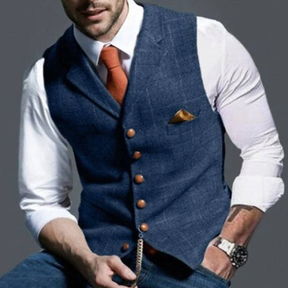 Tweed-Look Notch Lapel Button-Front Vest