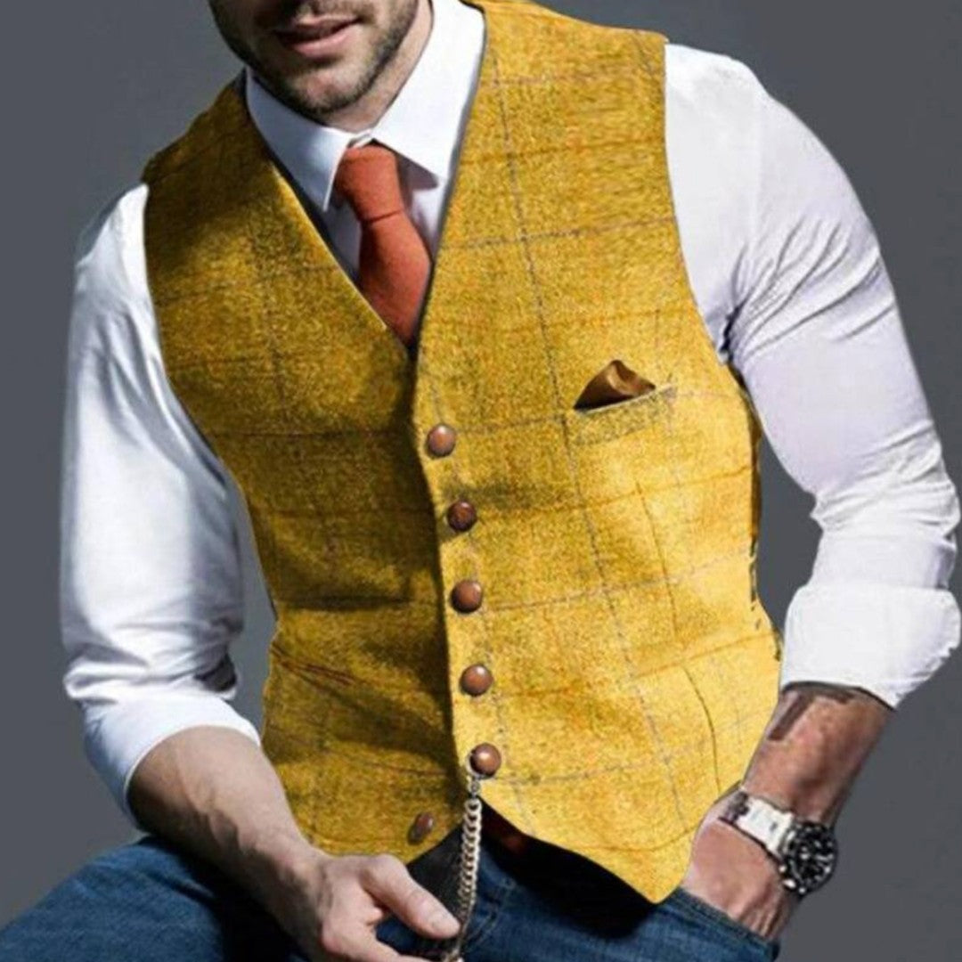 Tweed-Look Notch Lapel Button-Front Vest