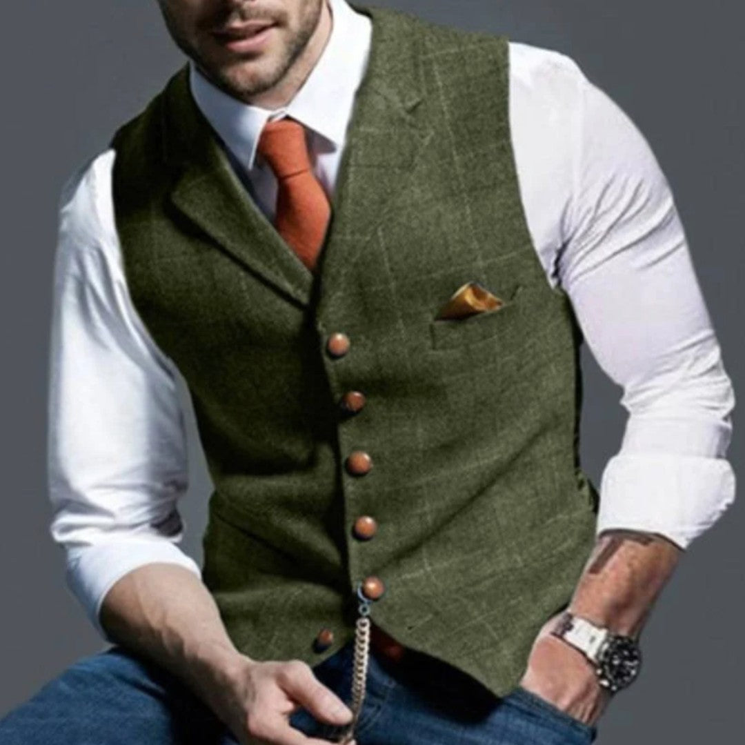 Tweed-Look Notch Lapel Button-Front Vest
