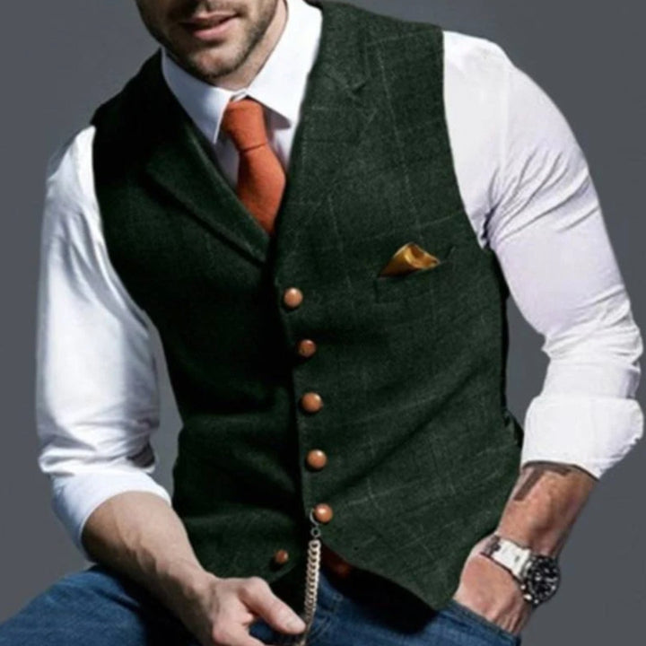 Tweed-Look Notch Lapel Button-Front Vest