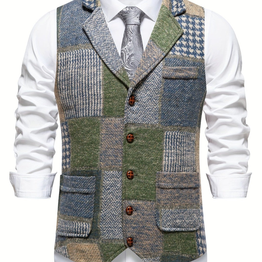 Patchwork Tweed-Look Waistcoat