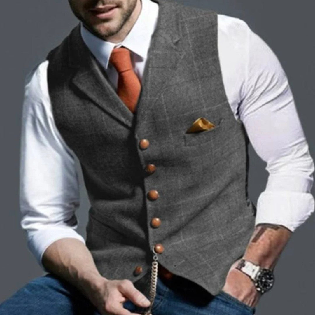 Tweed-Look Notch Lapel Button-Front Vest