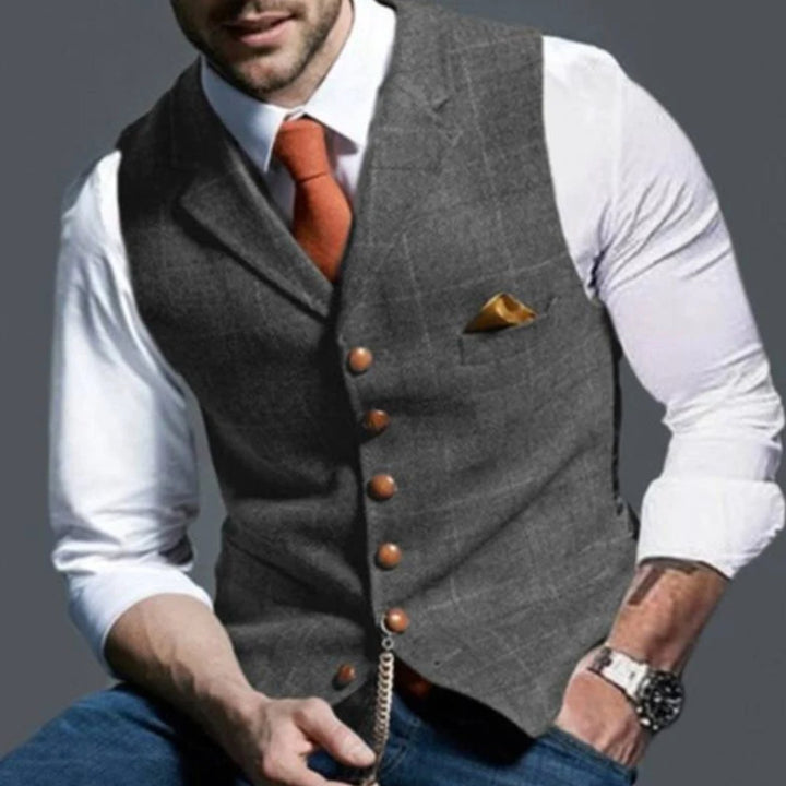 Tweed-Look Notch Lapel Button-Front Vest