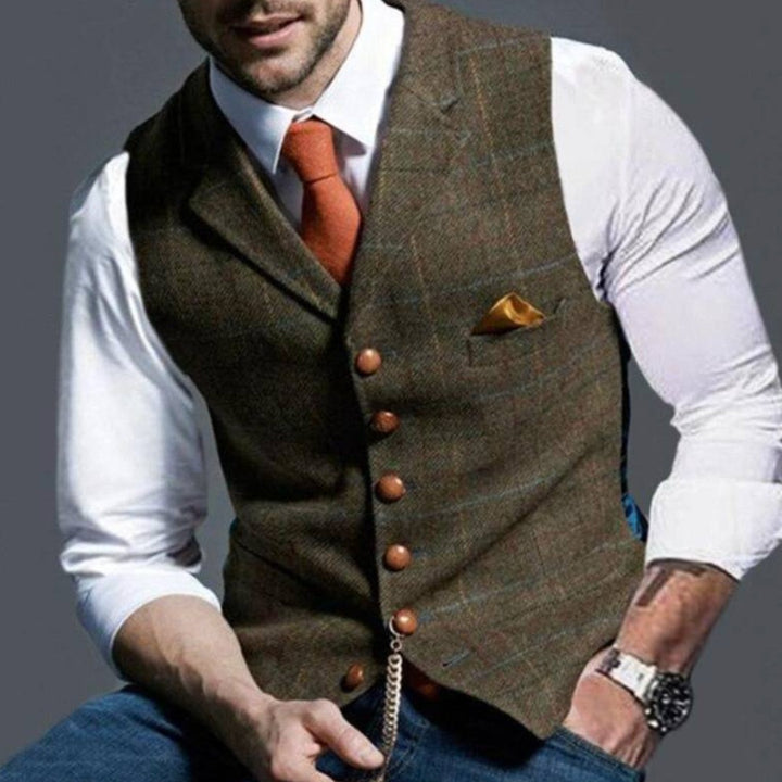Tweed-Look Notch Lapel Button-Front Vest
