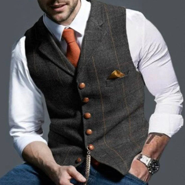 Tweed-Look Notch Lapel Button-Front Vest