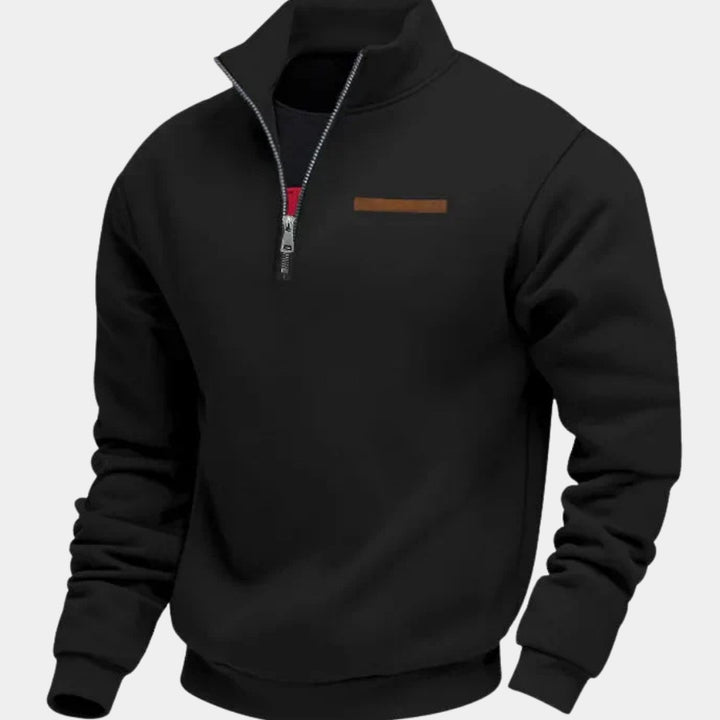 Quarter-Zip Stand Collar Sweatshirt with Chest Tab