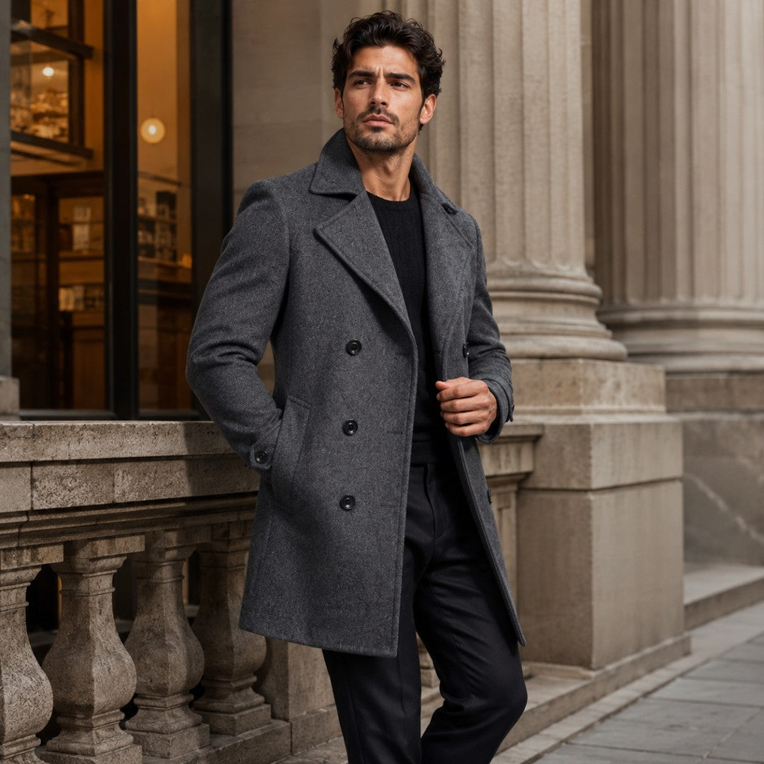 The Vicenza Men's Long Double Breasted Wool Trench Coat