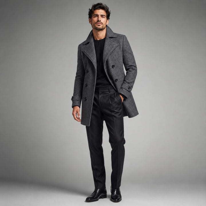 The Vicenza Men's Long Double Breasted Wool Trench Coat
