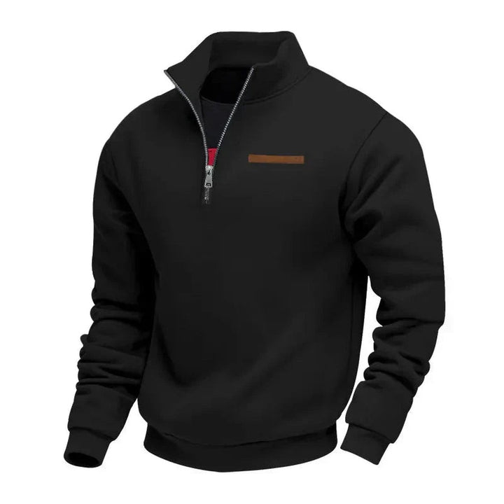 Quarter-Zip Stand Collar Sweatshirt with Chest Tab
