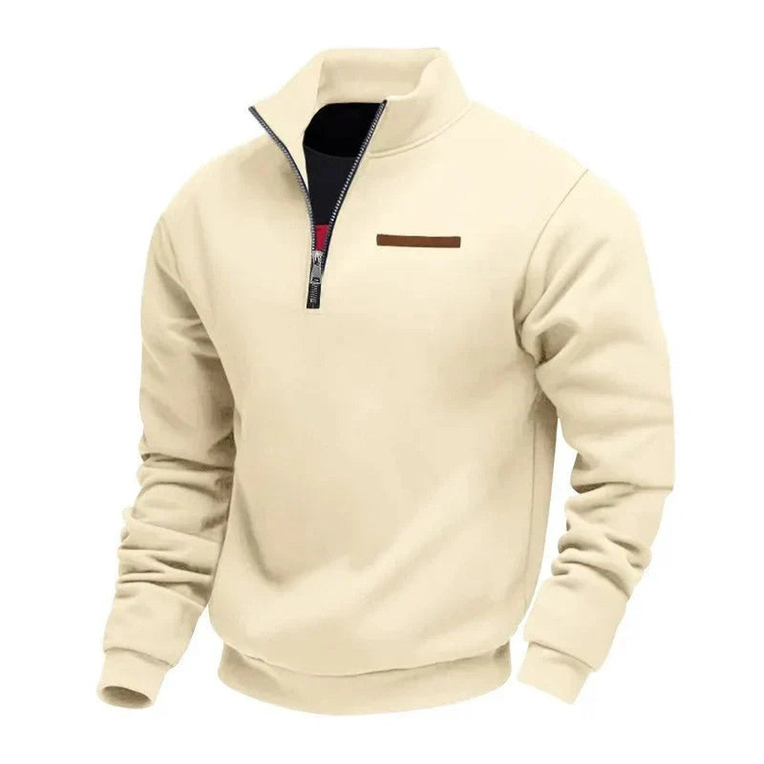 Quarter-Zip Stand Collar Sweatshirt with Chest Tab