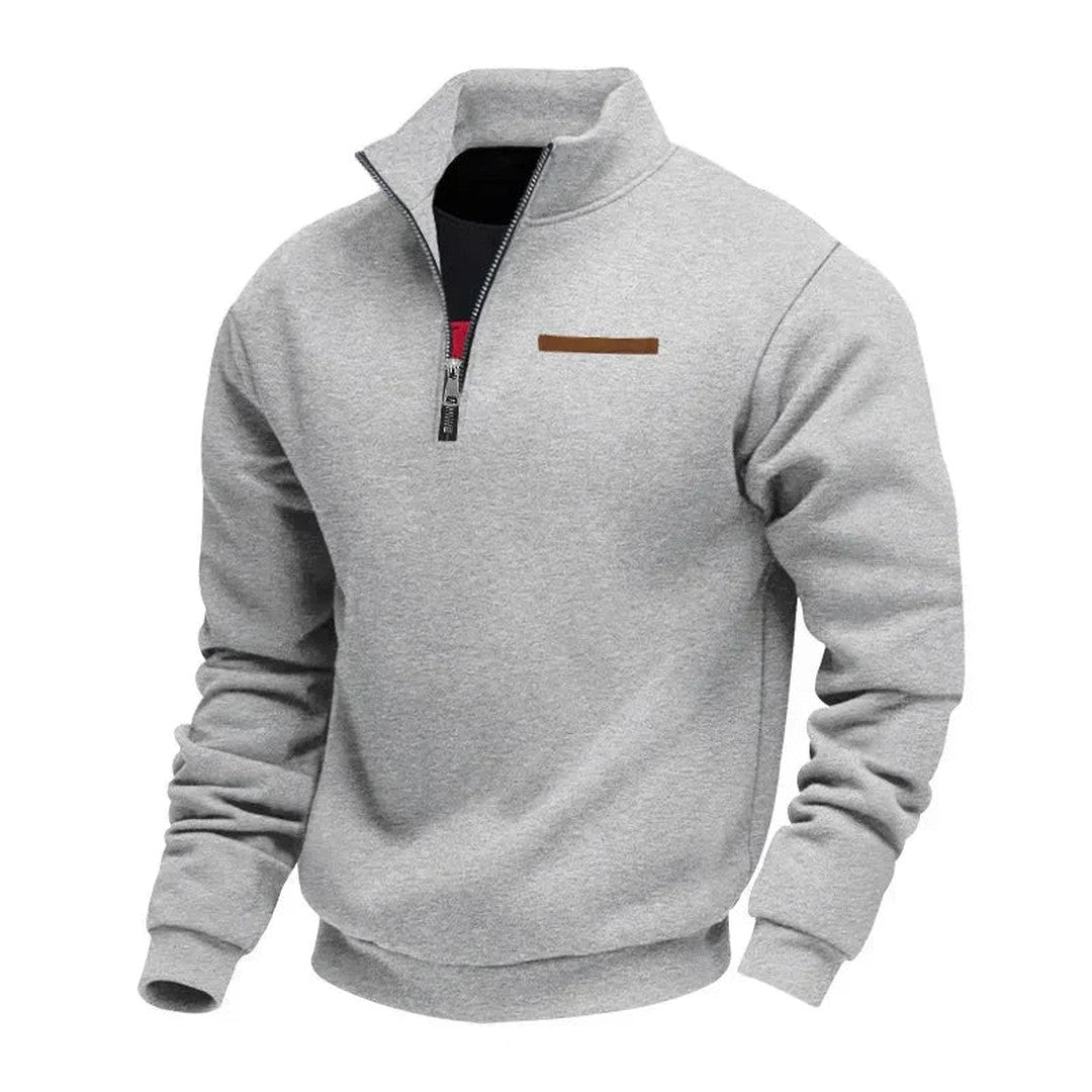 Quarter-Zip Stand Collar Sweatshirt with Chest Tab