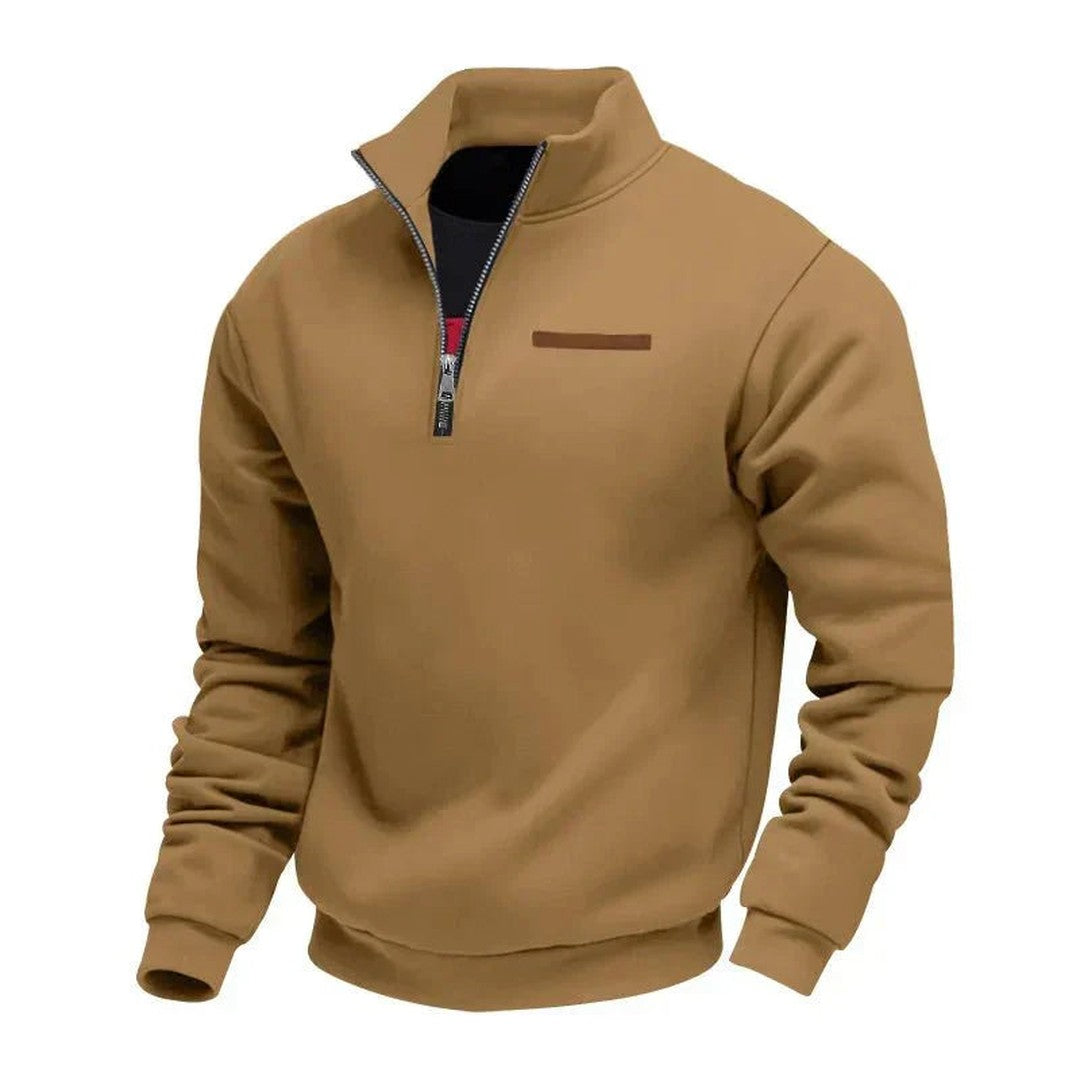 Quarter-Zip Stand Collar Sweatshirt with Chest Tab