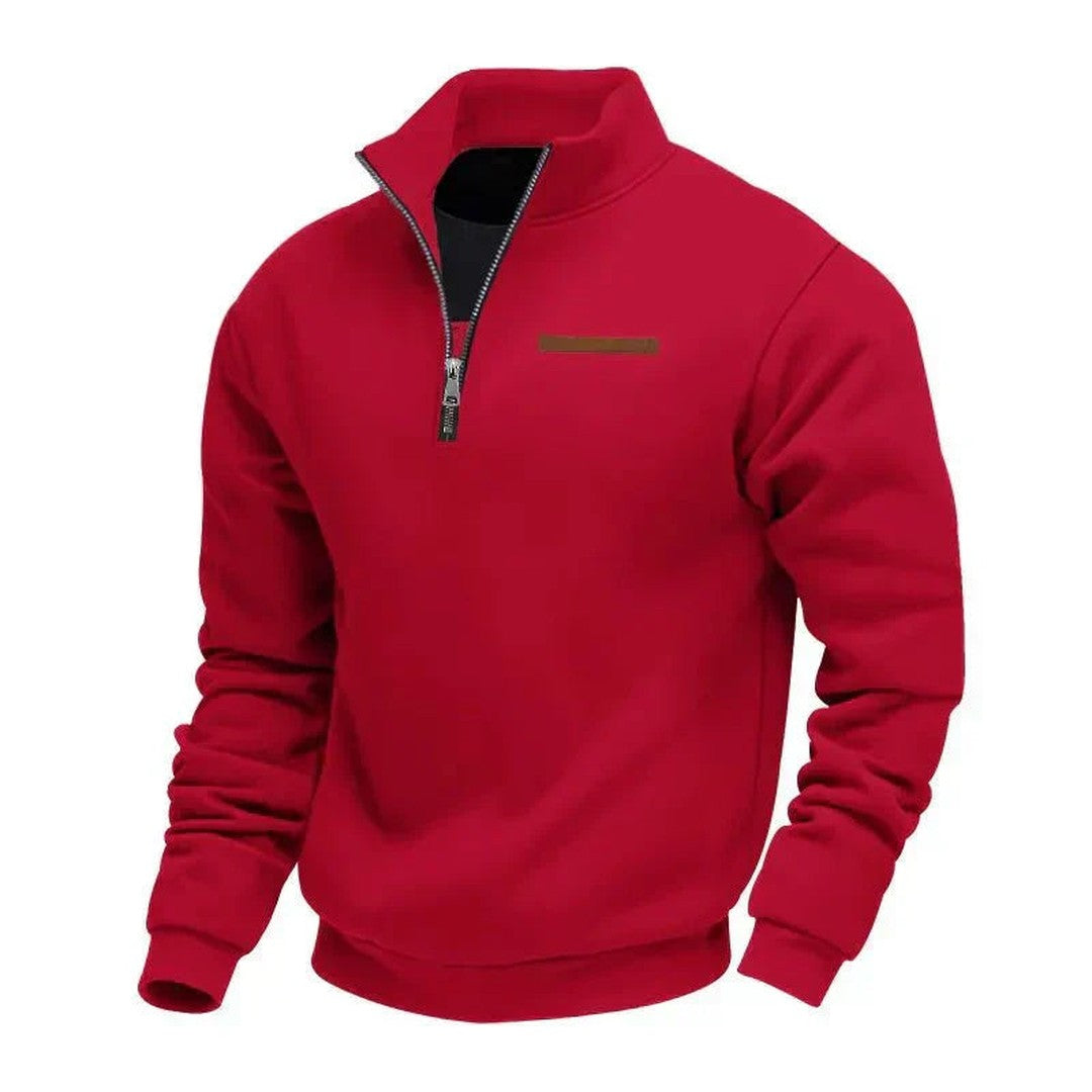 Quarter-Zip Stand Collar Sweatshirt with Chest Tab