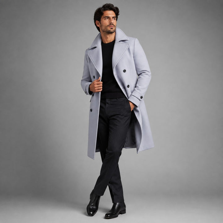 The Vicenza Men's Long Double Breasted Wool Trench Coat