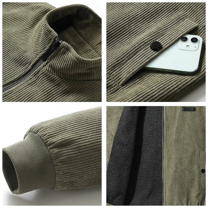 Ribbed Cuff Corduroy Bomber Jacket
