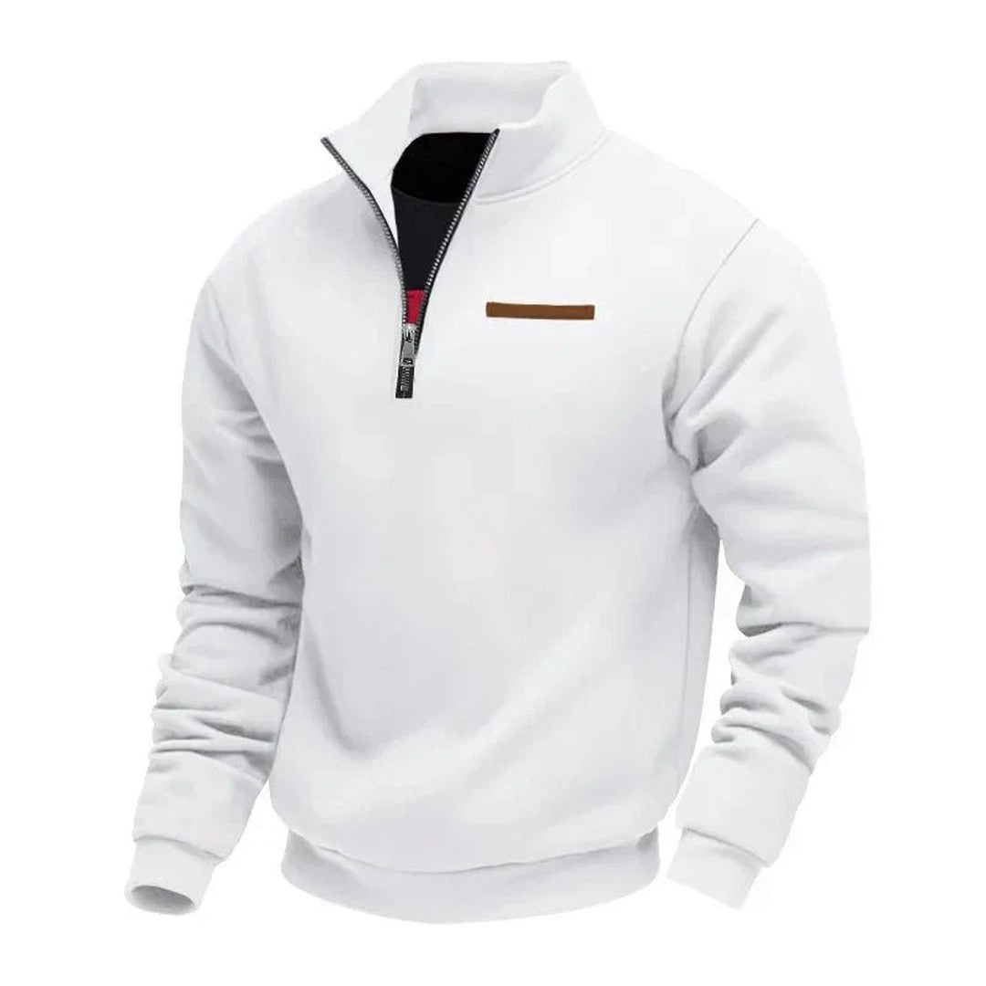 Quarter-Zip Stand Collar Sweatshirt with Chest Tab