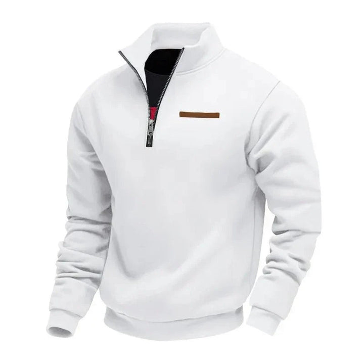 Quarter-Zip Stand Collar Sweatshirt with Chest Tab