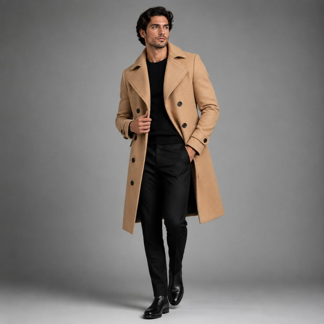 The Vicenza Men's Long Double Breasted Wool Trench Coat