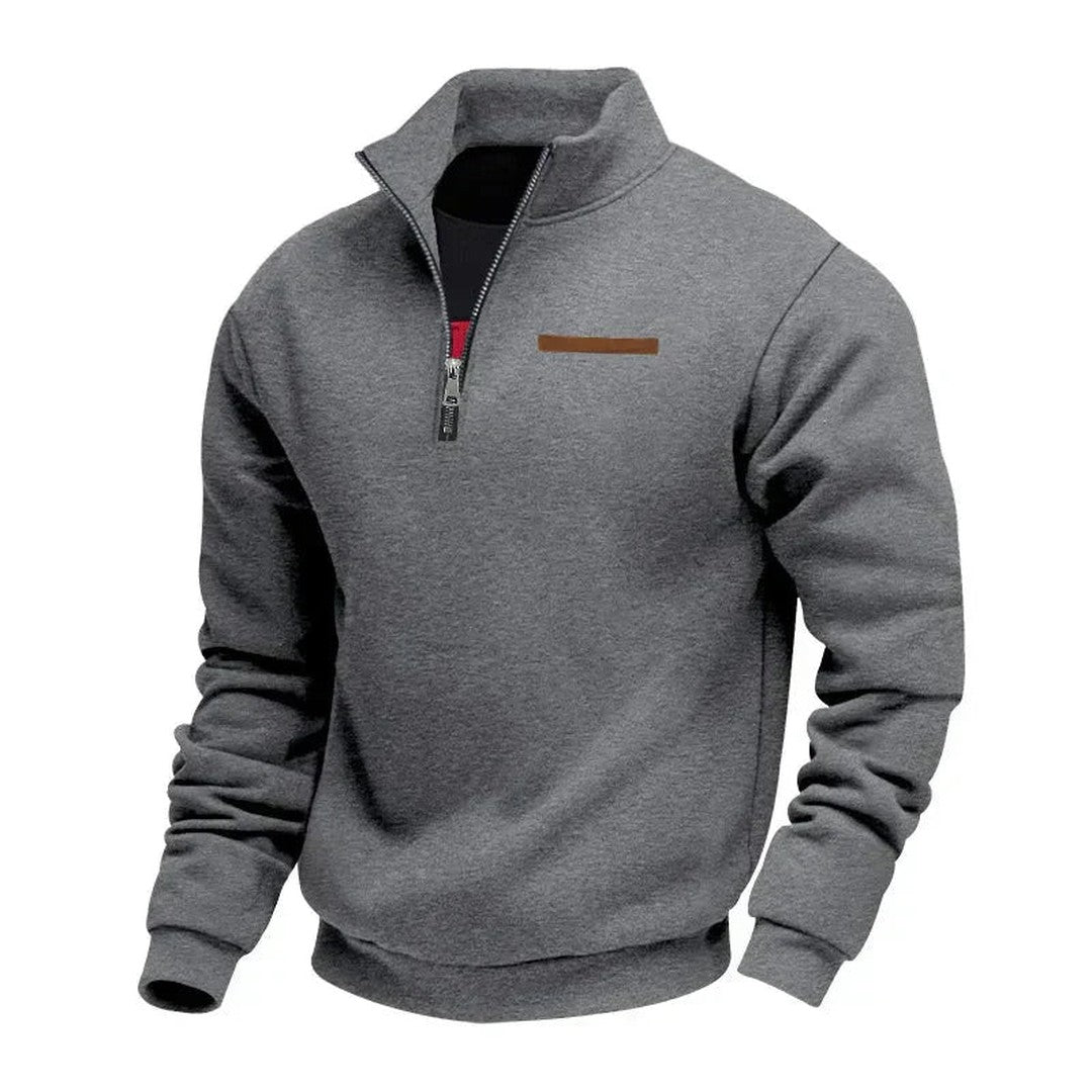 Quarter-Zip Stand Collar Sweatshirt with Chest Tab