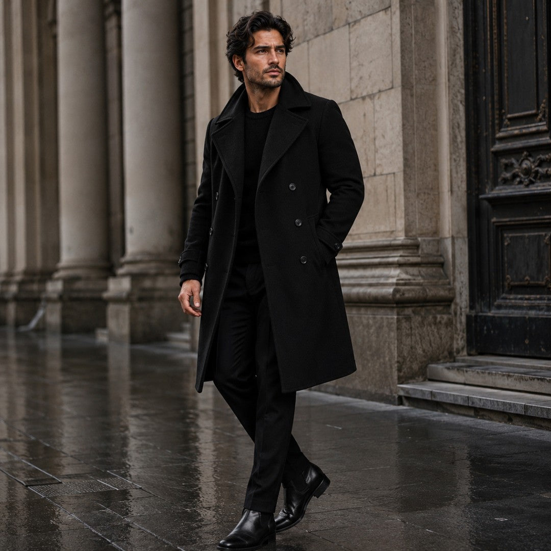 The Vicenza Men's Long Double Breasted Wool Trench Coat