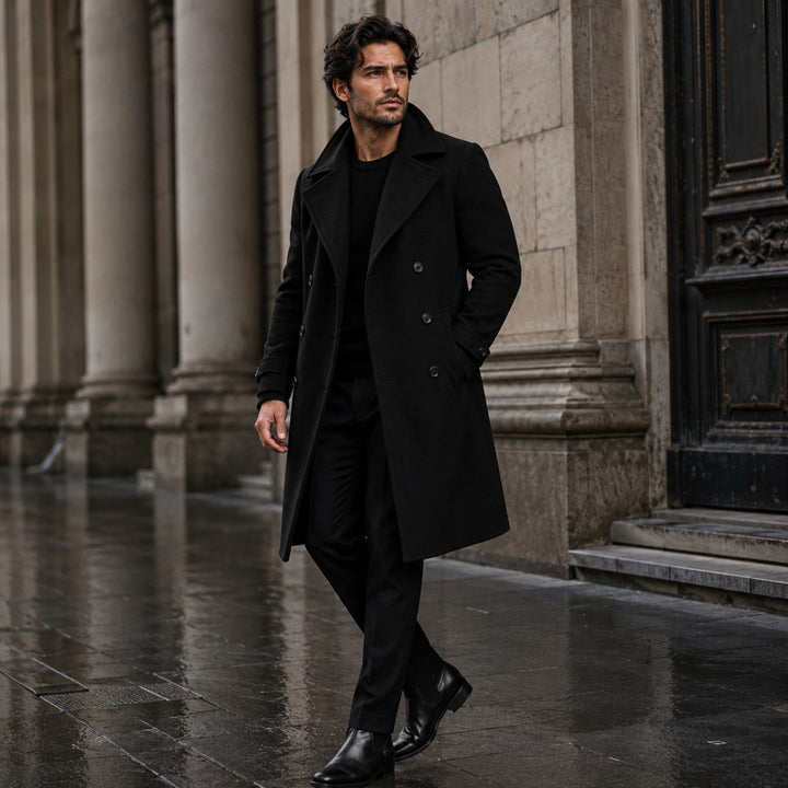 The Vicenza Men's Long Double Breasted Wool Trench Coat