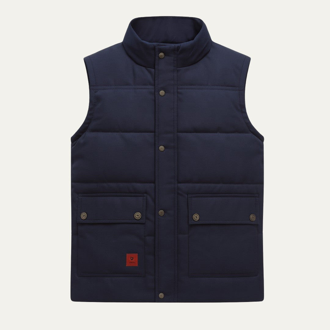 Flap-Pocket Stand Collar Fleece-Lined Vest